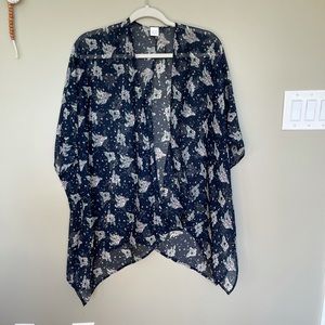 Dress Barn OS sheer cardigan dark blue with flowers short sleeve